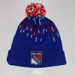 Mitchell & Ness New York Rangers Beanie With Pom Pom In Red White & Blue
